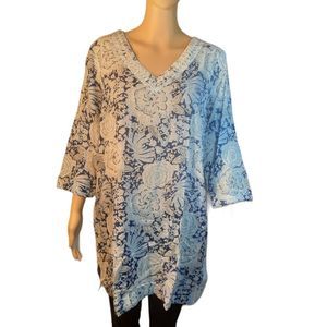 Lands End Swim Cover Up Floral Blue White Womens Size Medium Petite